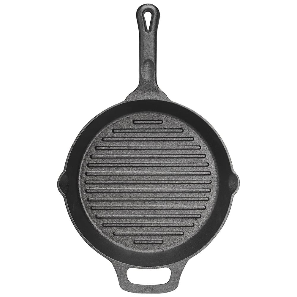 Winco CAGP-10R FireIron Round Induction Cast Iron Grill Pan, 10-1/4in. Dia x 1-3/4in. H