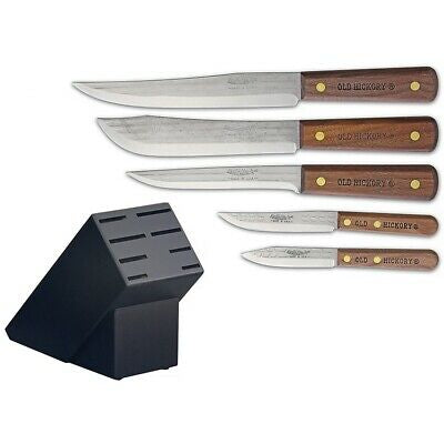 Old Hickory Block Set 7220 Five Carbon Steel Kitchen Knives with Hardwood  Block USA Made
